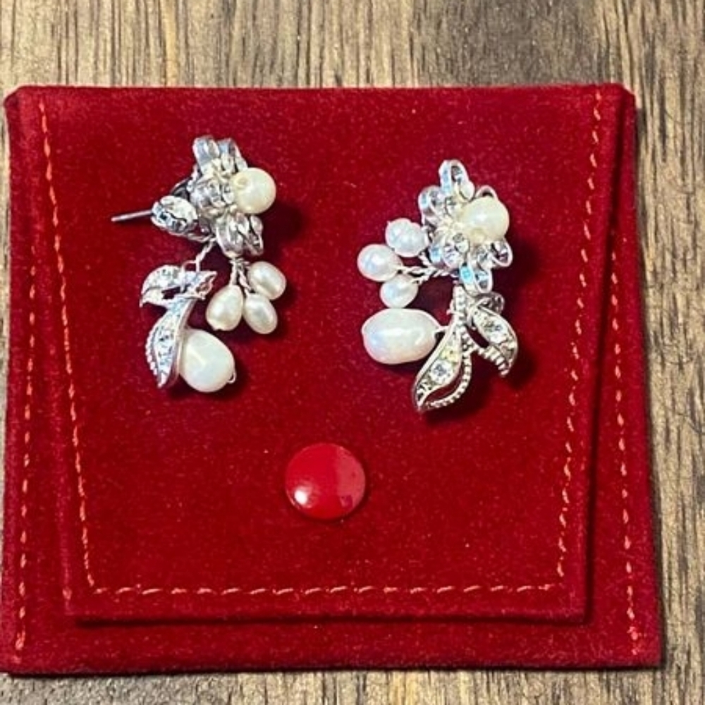 Silver-Tone Freshwater Pearl & Crystal Drop Earrings